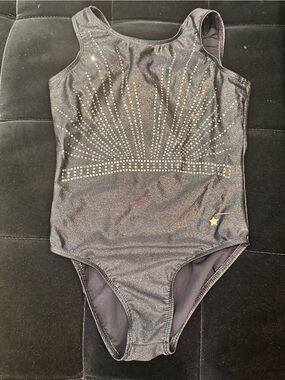 Girls Black Sparkle Dance Leotard with Rhinestone Burst